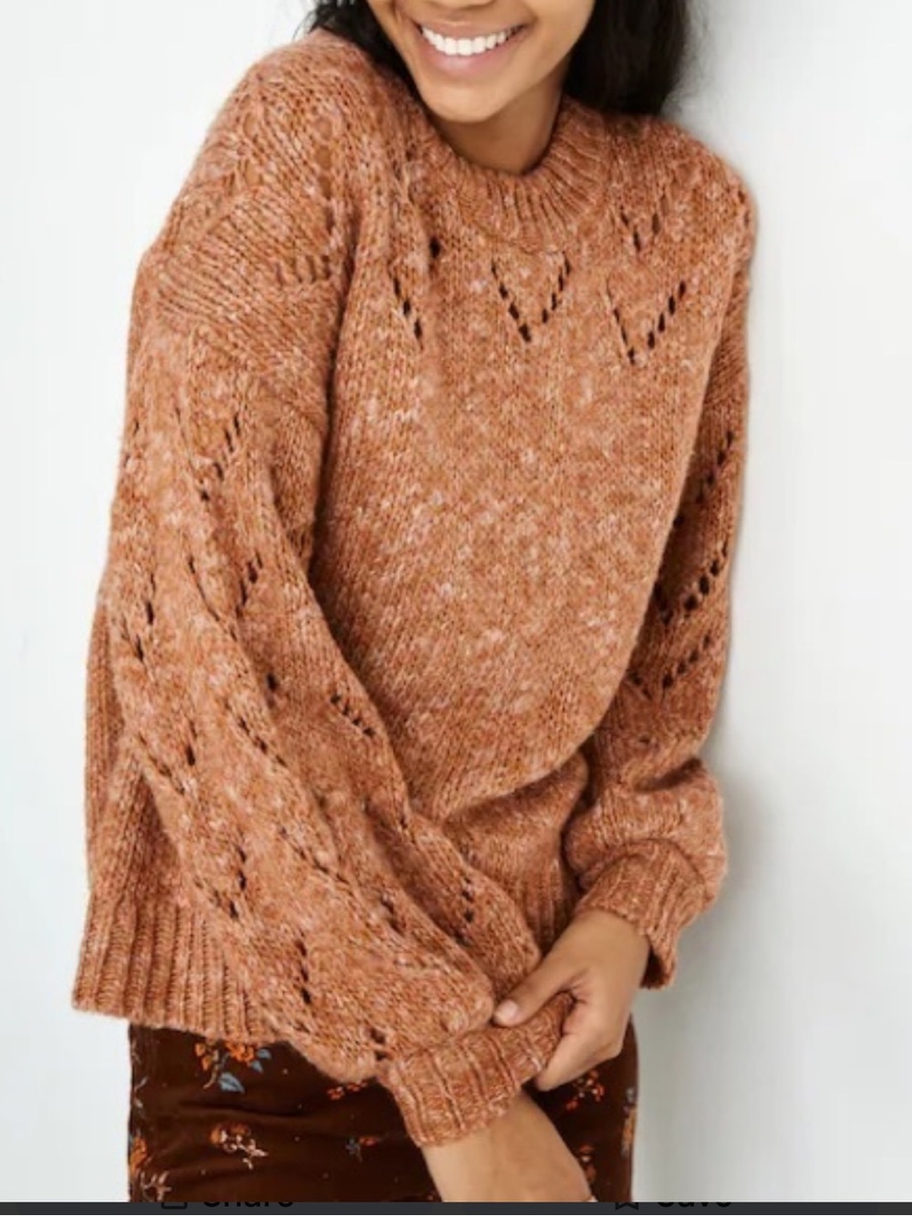 Madewell Pointelle Balloon Sleeve Pullover Sweater Wool Blend in Rust Sz M